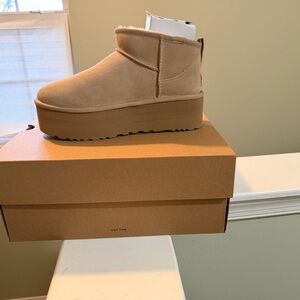UGG Tan Platform Ankle Boots